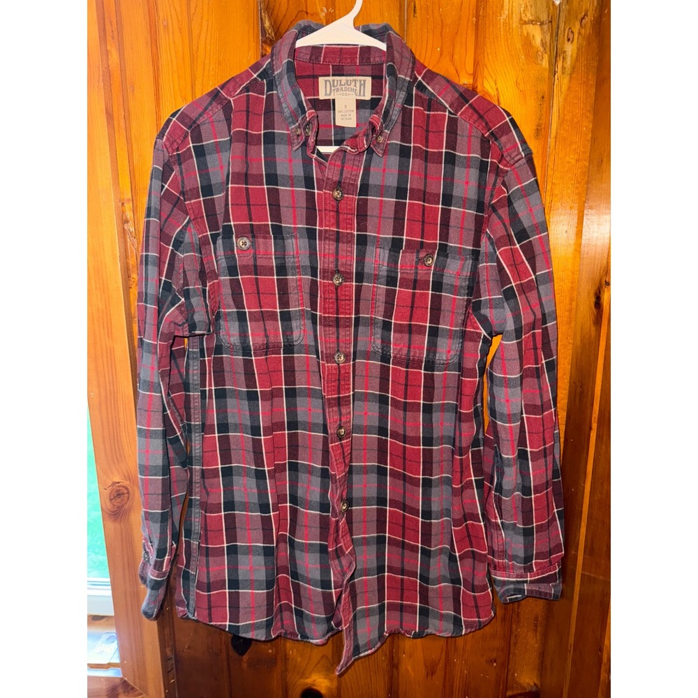 Duluth Trading Co.‎ Mens Plaid Flannel Shirt Button Up Red Gray Black size small